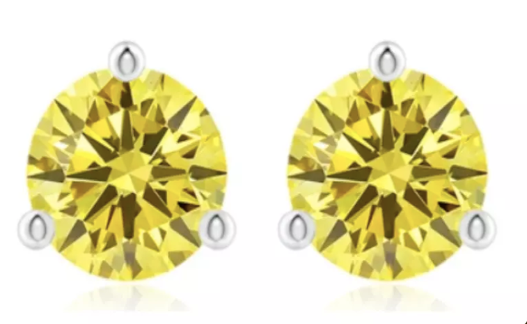14K White Gold Martini Setting Fancy Yellow Lab Grown Diamond Stud Earrings 0.51