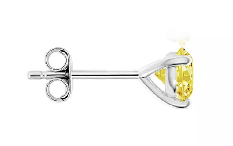 14K White Gold Martini Setting Fancy Yellow Lab Grown Diamond Stud Earrings 0.51